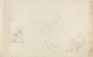 Vier Studien einer sitzenden Frau mit Kindern zu ihren Füßen (Skizzen für das Denkmal für Lady FitzHarris?) von John Flaxman