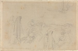 Skizzen mit einer verhüllten Figur (Virgil und Beatrice?)