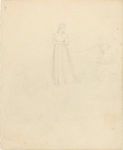 Stehende weibliche Figur, die auf liegende und sitzende Figuren schaut von John Flaxman