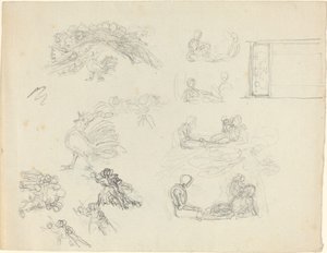 Studien eines krähenden Hahns und liegender Figuren (recto und verso) von John Flaxman