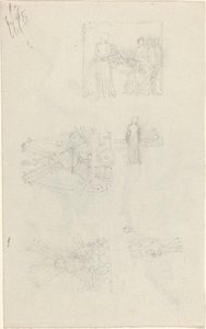 Studien eines Krankenbetts und Dekorationen für die Fassade des Buckingham Palace (recto und verso) von John Flaxman
