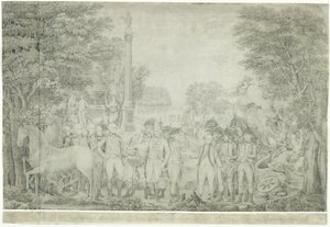 Die Briten übergeben ihre Waffen an General Washington nach ihrer Niederlage in Yorktown, Virginia, Oktober 1781, 1810-1815 von John Francis Renault