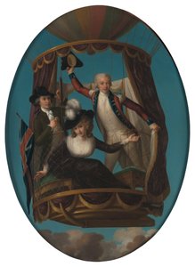 Kapitän Vincenzo Lunardi mit seinem Assistenten George Biggin und Mrs. Letitia Anne Sage in einem Ballon von John Francis Rigaud