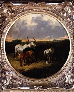 Pferde bei einer Walze auf einer Wiese von John Frederick Herring Jnr