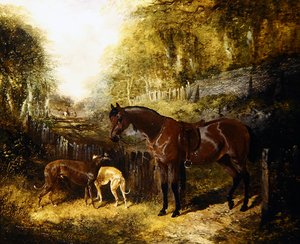 Pony und Windhunde in einer Landschaft von John Frederick Herring Jnr