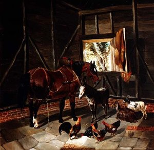 Stallinterieur mit Karrenpferd und Esel von John Frederick Herring Jnr