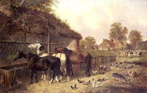 Drei Pferde an einer Krippe von John Frederick Herring Junior