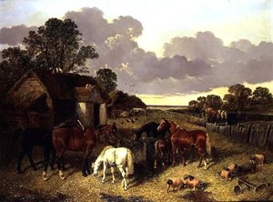 Pferde, Schweine, Geflügel, Enten und Rinder in einem Bauernhof von John Frederick Herring Senior