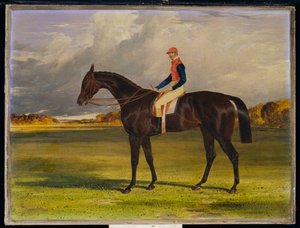 Die Stute Industry des Earl of Chesterfield, mit W. Scott, in einer Landschaft, 1838 von John Frederick Herring Senior