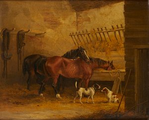 Pferde und Hunde in einem Stallinterieur von John Frederick Jr. (attr.to) Herring