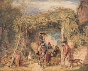 Figuren und Tiere in einem Weinberg
