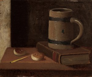 Tasse, Buch, Kekse und Streichholz