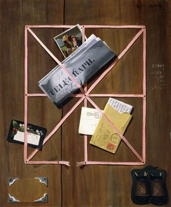 Regalbild mit Telegraph, Brief und Postkarten von John Frederick Peto