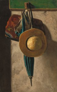 Strohhut, Tasche und Regenschirm, ca. 1900