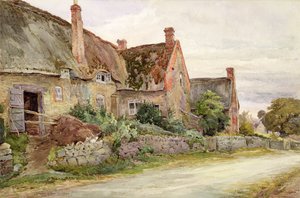 Reetgedecktes Cottage mit angrenzender Scheune, 1881 von John Fulleylove