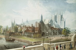 Westminster Hall und Abtei, graviert von Daniel Havell, veröffentlicht von Rudolph Ackermann, 1819