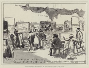 Bilderaufhängung bei der Ausstellung der Royal Society of Painters in Water Colours von John Gilbert