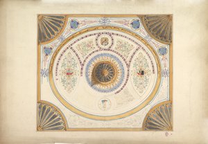 Entwurf für eine Decke mit zwei Porträts und Fächerstützen an den Ecken, 19. Jahrhundert von John Gregory Crace