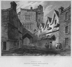 Eingang zur Burg Garth Newcastle, Northumberland, 1814 von John Greig