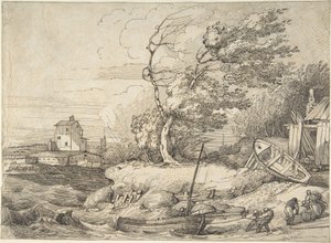 Das Anlanden eines Fischerbootes im Sturm von John Hamilton Mortimer