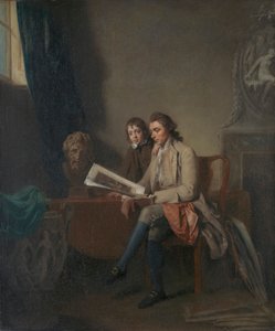 Porträt eines Mannes und eines Jungen, die Drucke betrachten von John Hamilton Mortimer