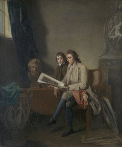 Porträt eines Mannes und eines Jungen, die Drucke betrachten, um 1765-70 von John Hamilton Mortimer