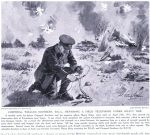 Korporal William Scothern RGA repariert ein Feldtelefon unter schwerem Beschuss, ausgezeichnet mit DCM Ypern Mai 1915