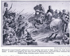 Edward II. sammelte eine Armee und kämpfte 1314 n. Chr. in der Schlacht von Bannockburn, wo Bruce die Engländer besiegte, ca. 1950