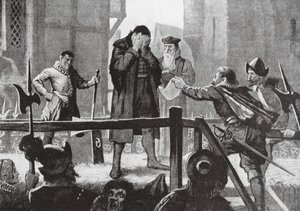 Griffenfeldts Begnadigung auf dem Schafott (Lithografie) von John Harris Valda