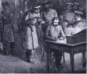 Prinz Alexander unterzeichnet seine Abdankung 1886, Illustration aus Hutchinsons Geschichte der Nationen, Band 4, ca. 1920er Jahre