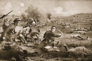 Sergeant B.C. Shea, der seine Männer nach einer schweren Verwundung anfeuert von John Harris Valda