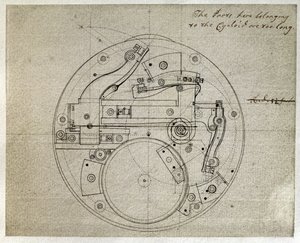 Zeichnung des Layouts der Bewegung des H4-Chronometers von John Harrison (1693-1776), um 1759
