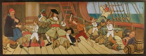 Die verlorenen Jungen im Kampf mit den Piraten und Peter im letzten Duell mit Captain Hook, Illustration aus 