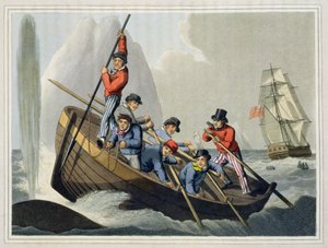 Ein Schiff greift einen Wal an, graviert von Matthew Dubourg, veröffentlicht von Edward Orme, 1813