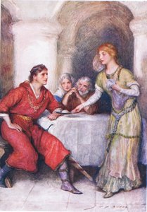 Enid wartet auf Geraint, Illustration für Kinder Geschichten von Tennyson von Nora Chesson von John Henry Frederick Bacon