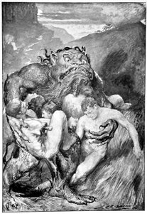 Der Dämon des Bösen, mit seinem wilden Rachen, griff sie gierig, 1910 von John Henry Frederick Bacon