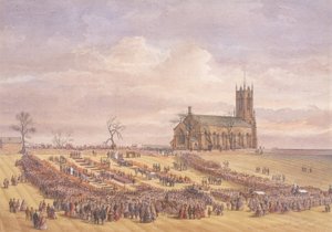 Beerdigung der Opfer des Hartley-Kohlengrubenunglücks auf dem Friedhof von Earsdon, 26. Januar 1862 von John Henry Leonard