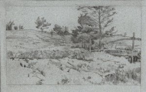 Landschaft mit Steinmauer (Skizze der Felder) von John Henry Twachtman