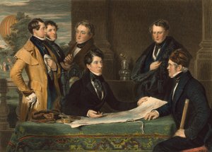 Eine Beratung vor einer Luftreise von London nach Wellburg in Nassau am 7. November 1836, veröffentlicht 1843 von John Hollins