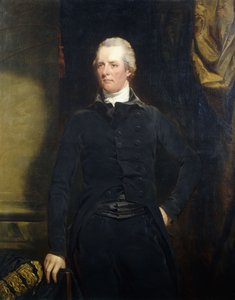 Porträt von William Pitt, stehend in Dreiviertellänge in einer dunklen Jacke und Kniehosen von John Hoppner