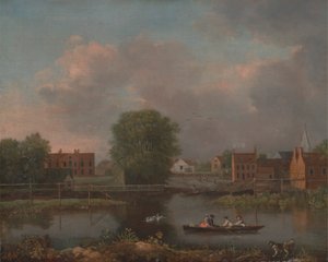 Flusslandschaft, möglicherweise eine Ansicht vom Westende der Rochester Bridge von John Inigo Richards RA