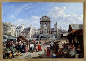 Der Markt und der Fontaine des Innocents in Paris. Gemälde von John James Chalon (1778-1854) 1822. Paris, Musée Carnavalet