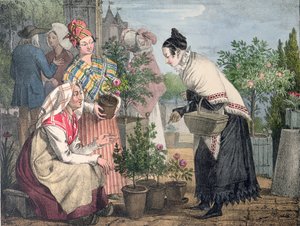 Der Blumenmarkt, Paris, graviert von Charles Joseph Hullmandel (1789-1850), veröffentlicht 1821