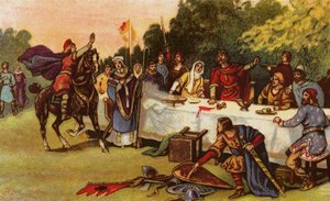 Harold erfährt von der Landung Wilhelms des Eroberers in Hastings während der Feier des Sieges von Stamford Bridge von John Jellicoe