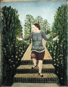 Mädchen, das die Gartentreppe hinuntergeht von John Kane