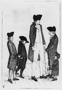 Byrne, der irische Riese, Mr. Watson, Mr. McGowan, Mr. Fairholme und Geordie Cranstoun, 1784 von John Kay