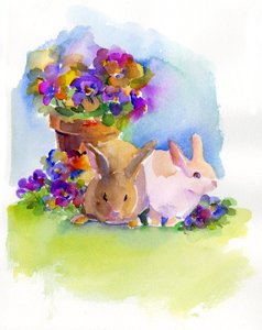 Hasen mit Stiefmütterchen, 2014 von John Keeling