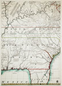 Eine Karte der britischen und französischen Herrschaftsgebiete in Nordamerika mit den Straßen, Entfernungen, Grenzen und dem Umfang der Siedlungen, dem ehrenwerten Earl of Halifax und den anderen ehrenwerten Lords Kommissaren für Handel & Plantagen demütig von John & Kitchen Thomas & Mitchell (fl.1755 Mitchell