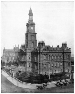 Rathaus und Platz, Sydney, Australien, spätes 19. Jahrhundert von John L. Stoddard