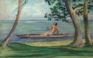Junge im Kanu vor unserem Haus, Vaiala, Samoa von John La Farge